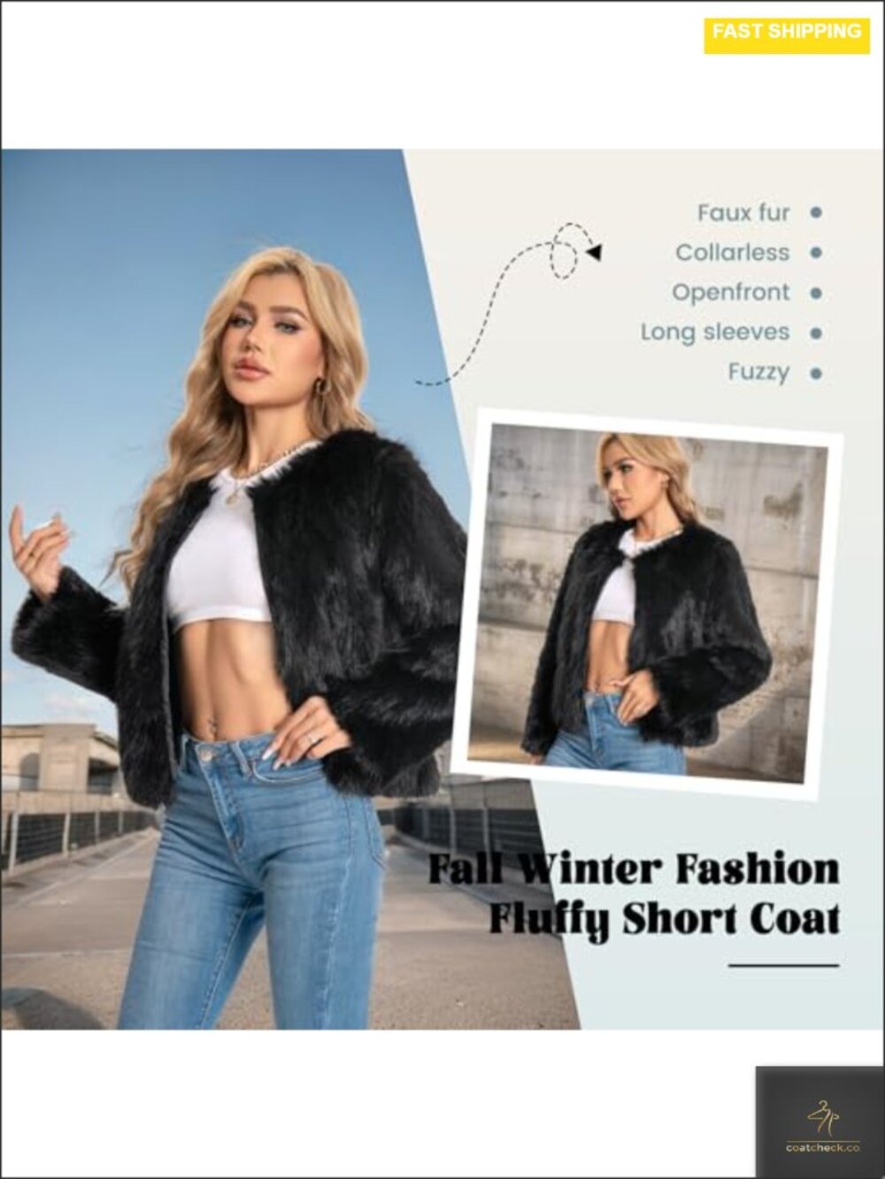Faux Fur Coat Women Fuzzy Fluffy Long Sleeve Winter Jacket with Pockets Plus - Picture 3 of 6